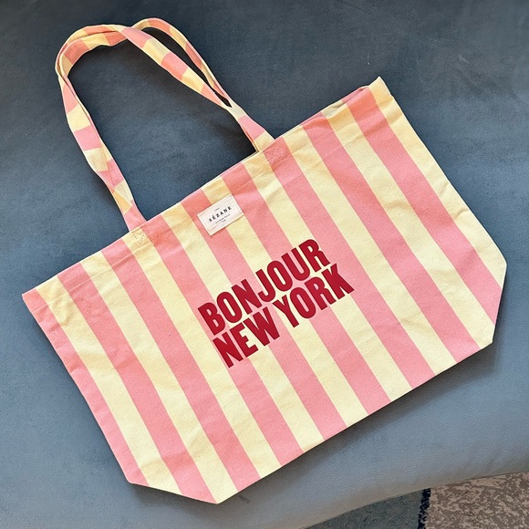 Sezane Handbags - Sezane Bonjour New York Cotton Tote in Pink/Cream Brand new
